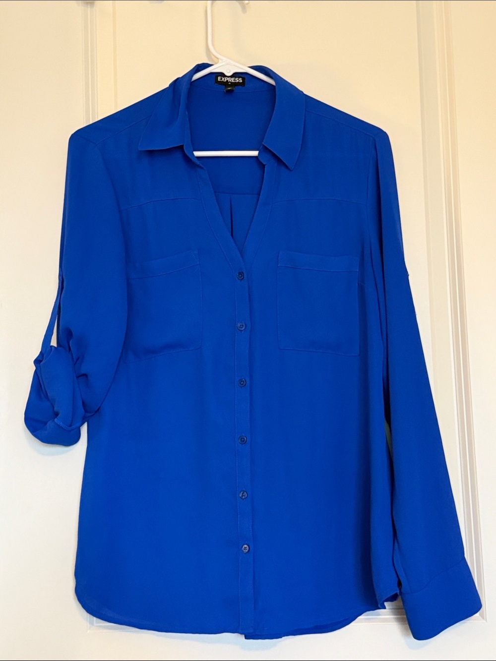 Express Royal Blue Button-Down Blouse